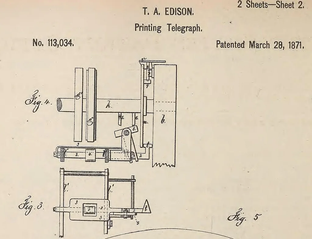 An illustration from Collection of United States patents granted to Thomas A. Edison, 1869-1884, 1869, leaf 95