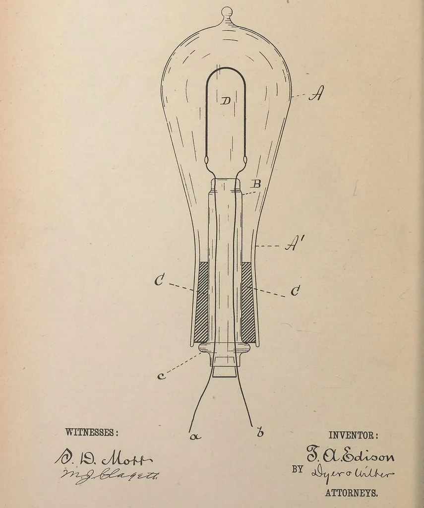 An illustration from Collection of United States patents granted to Thomas A. Edison, 1869-1884, 1869, leaf 965