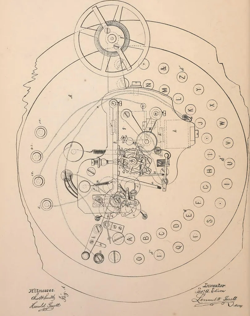An illustration from Collection of United States patents granted to Thomas A. Edison, 1869-1884, 1869, leaf 103