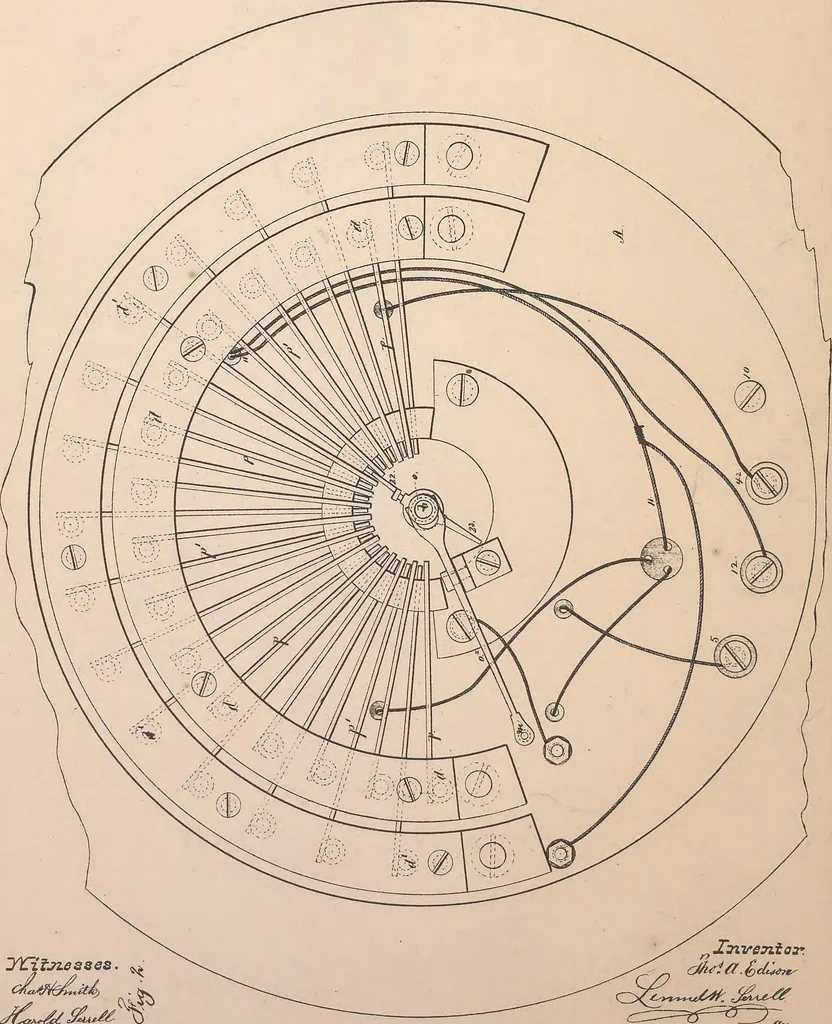 An illustration from Collection of United States patents granted to Thomas A. Edison, 1869-1884, 1869, leaf 105
