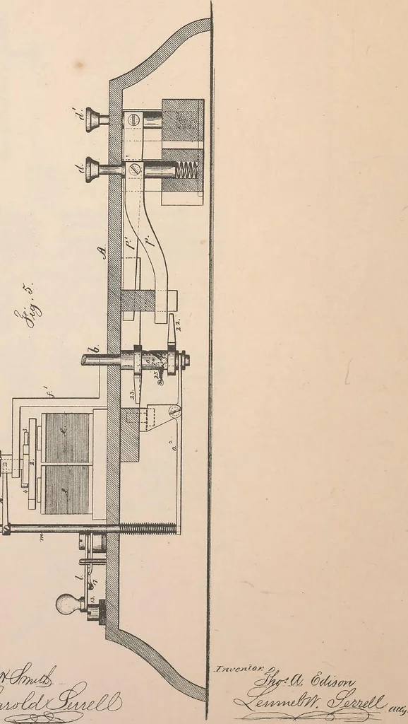 An illustration from Collection of United States patents granted to Thomas A. Edison, 1869-1884, 1869, leaf 109