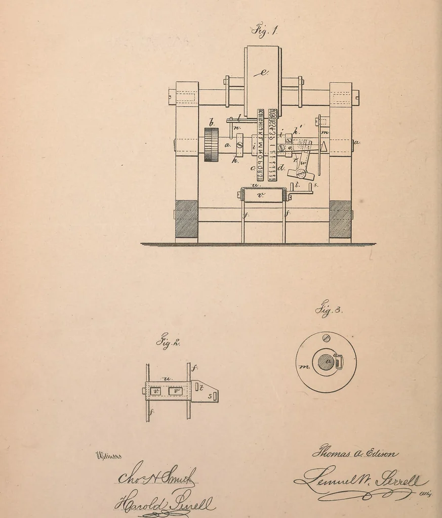 An illustration from Collection of United States patents granted to Thomas A. Edison, 1869-1884, 1869, leaf 115