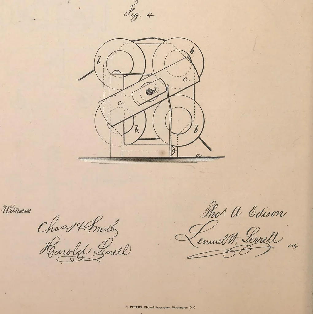 An illustration from Collection of United States patents granted to Thomas A. Edison, 1869-1884, 1869, leaf 121