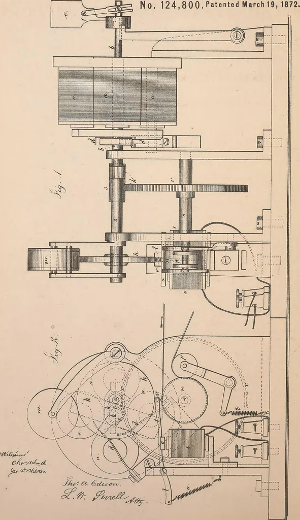 An illustration from Collection of United States patents granted to Thomas A. Edison, 1869-1884, 1869, leaf 125