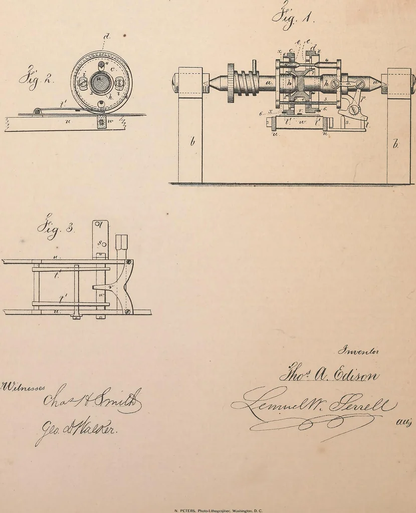 An illustration from Collection of United States patents granted to Thomas A. Edison, 1869-1884, 1869, leaf 129