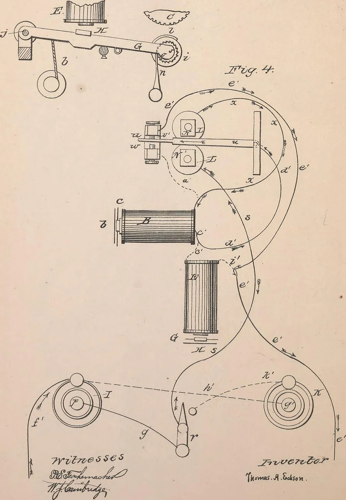 An illustration from Collection of United States patents granted to Thomas A. Edison, 1869-1884, 1869, leaf 13