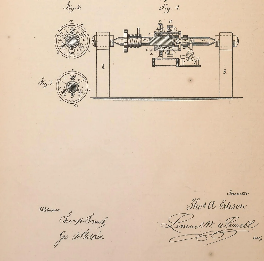 An illustration from Collection of United States patents granted to Thomas A. Edison, 1869-1884, 1869, leaf 133