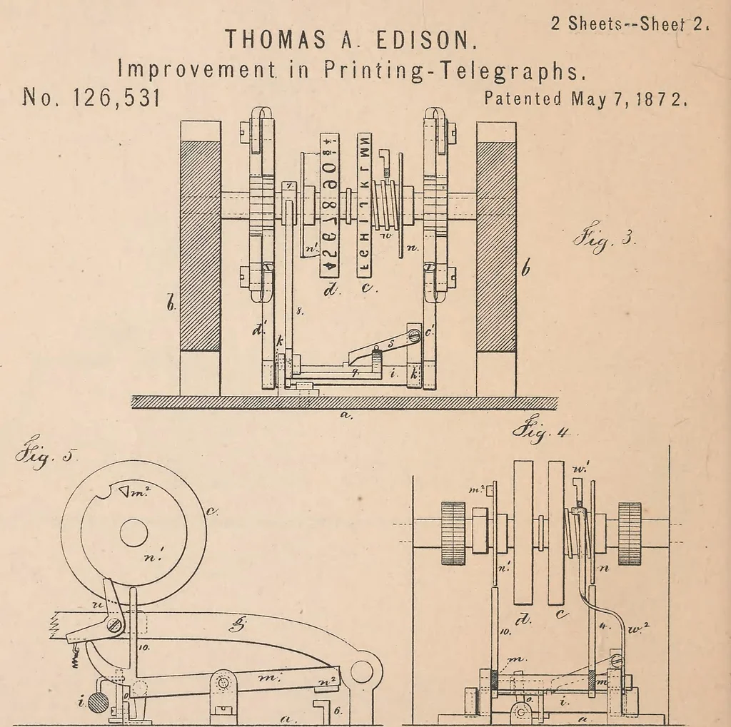 An illustration from Collection of United States patents granted to Thomas A. Edison, 1869-1884, 1869, leaf 143