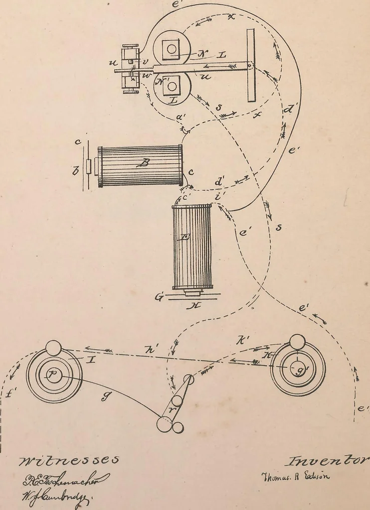 An illustration from Collection of United States patents granted to Thomas A. Edison, 1869-1884, 1869, leaf 15