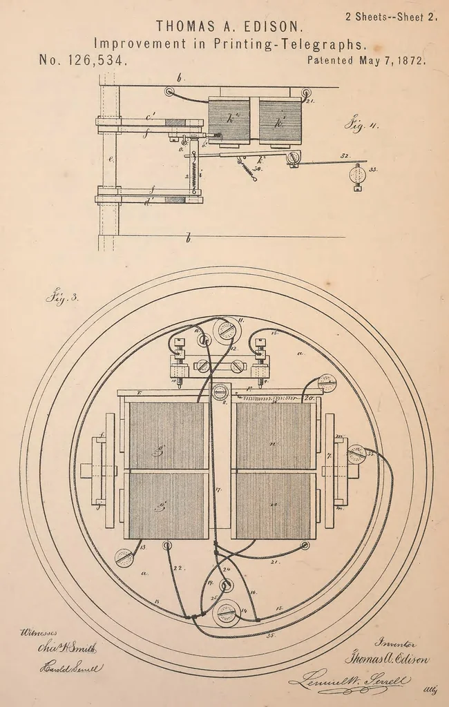 An illustration from Collection of United States patents granted to Thomas A. Edison, 1869-1884, 1869, leaf 157