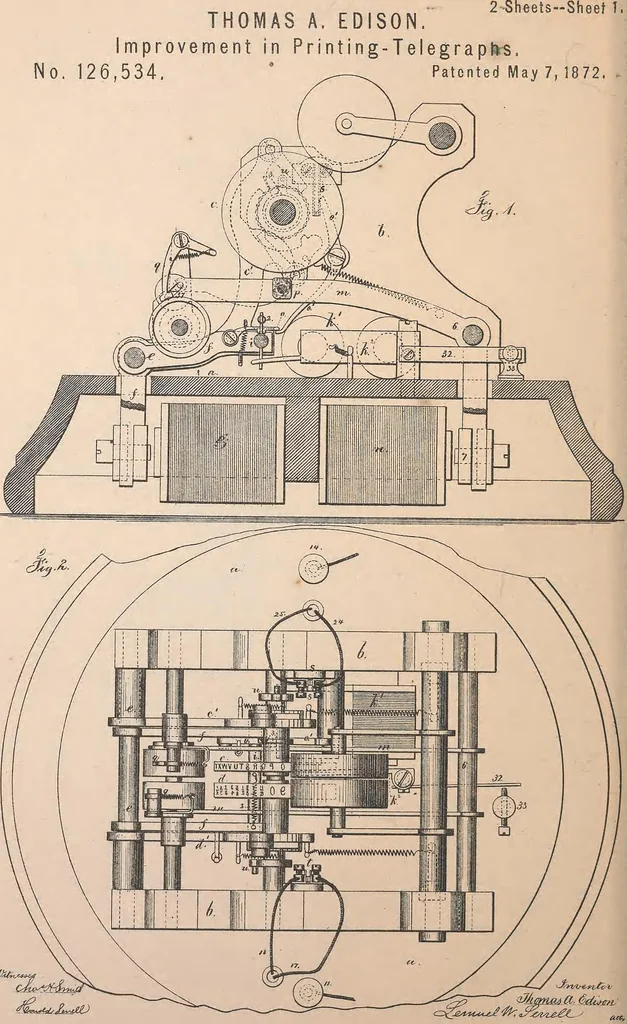 An illustration from Collection of United States patents granted to Thomas A. Edison, 1869-1884, 1869, leaf 159