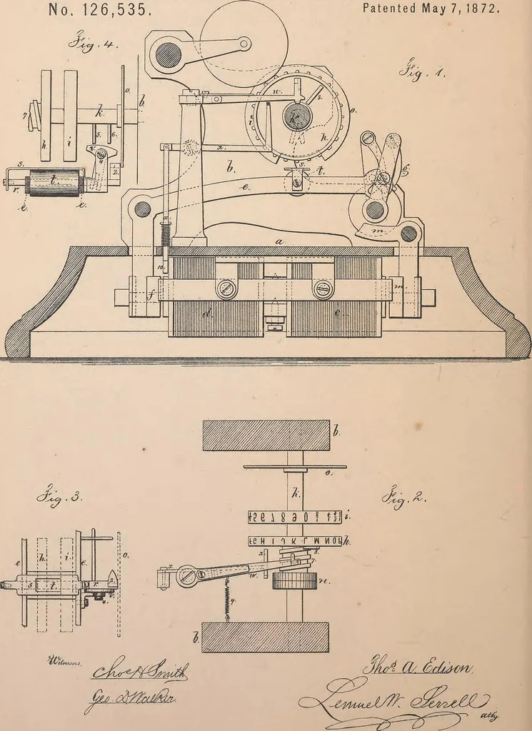 An illustration from Collection of United States patents granted to Thomas A. Edison, 1869-1884, 1869, leaf 163