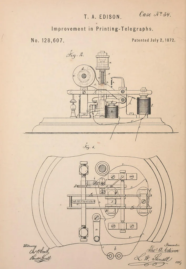 An illustration from Collection of United States patents granted to Thomas A. Edison, 1869-1884, 1869, leaf 183