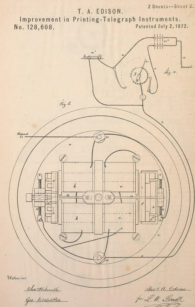 An illustration from Collection of United States patents granted to Thomas A. Edison, 1869-1884, 1869, leaf 189