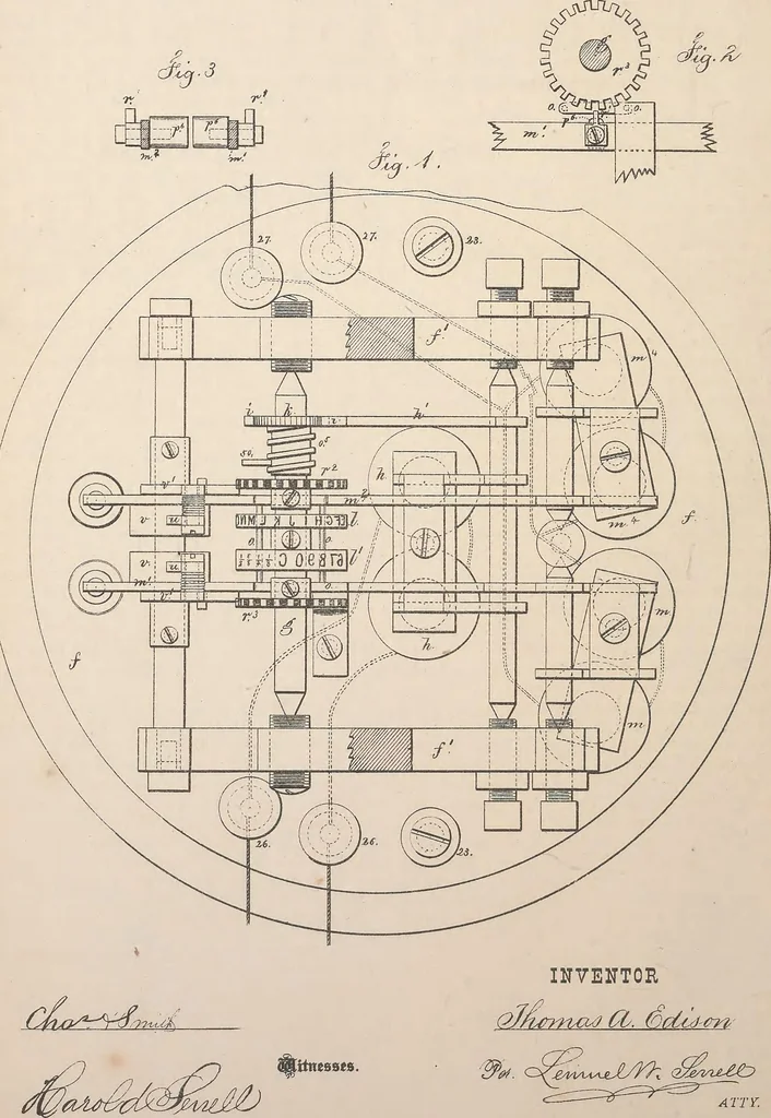 An illustration from Collection of United States patents granted to Thomas A. Edison, 1869-1884, 1869, leaf 219