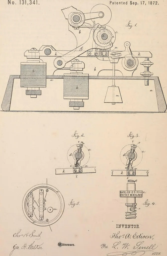 An illustration from Collection of United States patents granted to Thomas A. Edison, 1869-1884, 1869, leaf 231