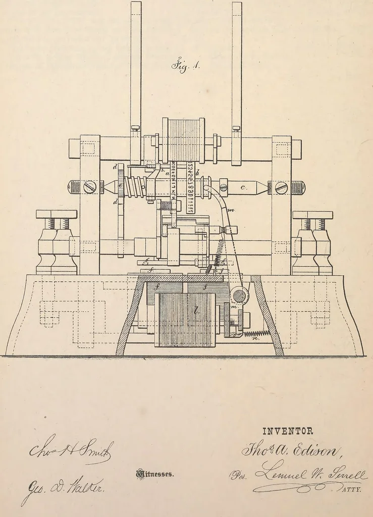 An illustration from Collection of United States patents granted to Thomas A. Edison, 1869-1884, 1869, leaf 235