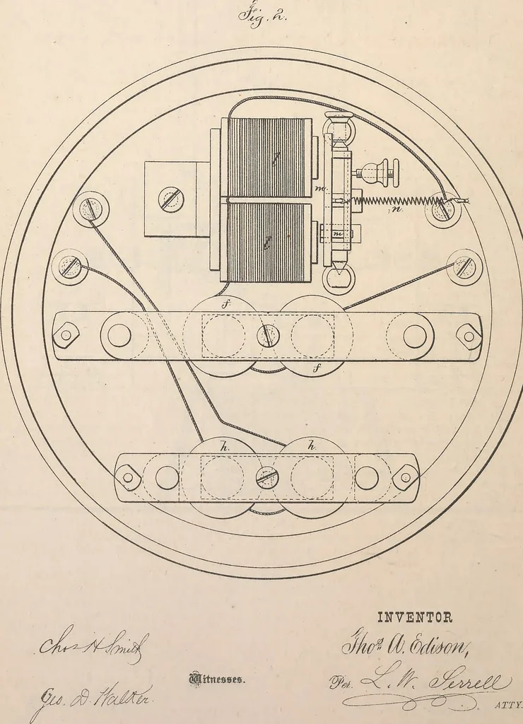 An illustration from Collection of United States patents granted to Thomas A. Edison, 1869-1884, 1869, leaf 237