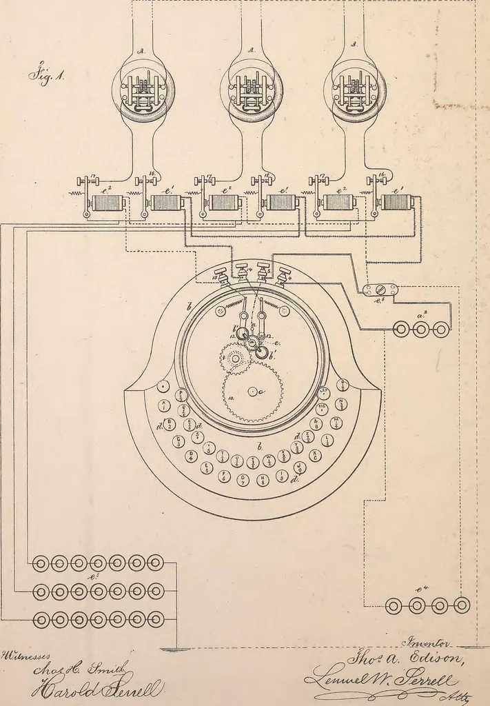 An illustration from Collection of United States patents granted to Thomas A. Edison, 1869-1884, 1869, leaf 241
