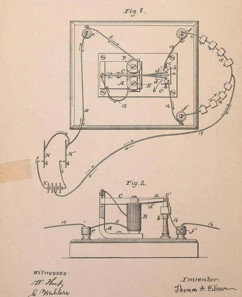 An illustration from Collection of United States patents granted to Thomas A. Edison, 1869-1884, 1869, leaf 25