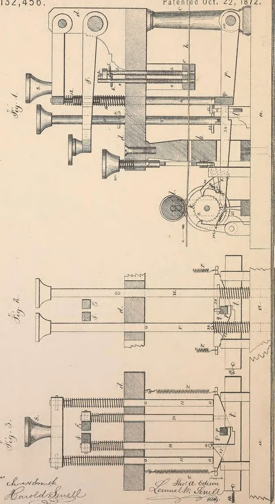 An illustration from Collection of United States patents granted to Thomas A. Edison, 1869-1884, 1869, leaf 253