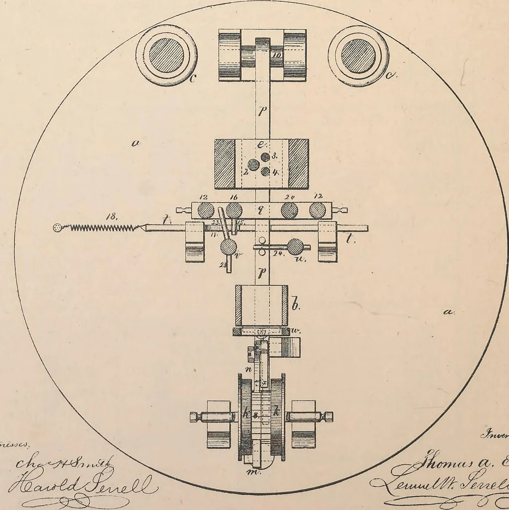 An illustration from Collection of United States patents granted to Thomas A. Edison, 1869-1884, 1869, leaf 255