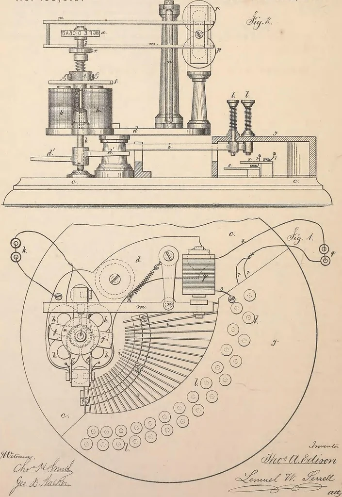 An illustration from Collection of United States patents granted to Thomas A. Edison, 1869-1884, 1869, leaf 259