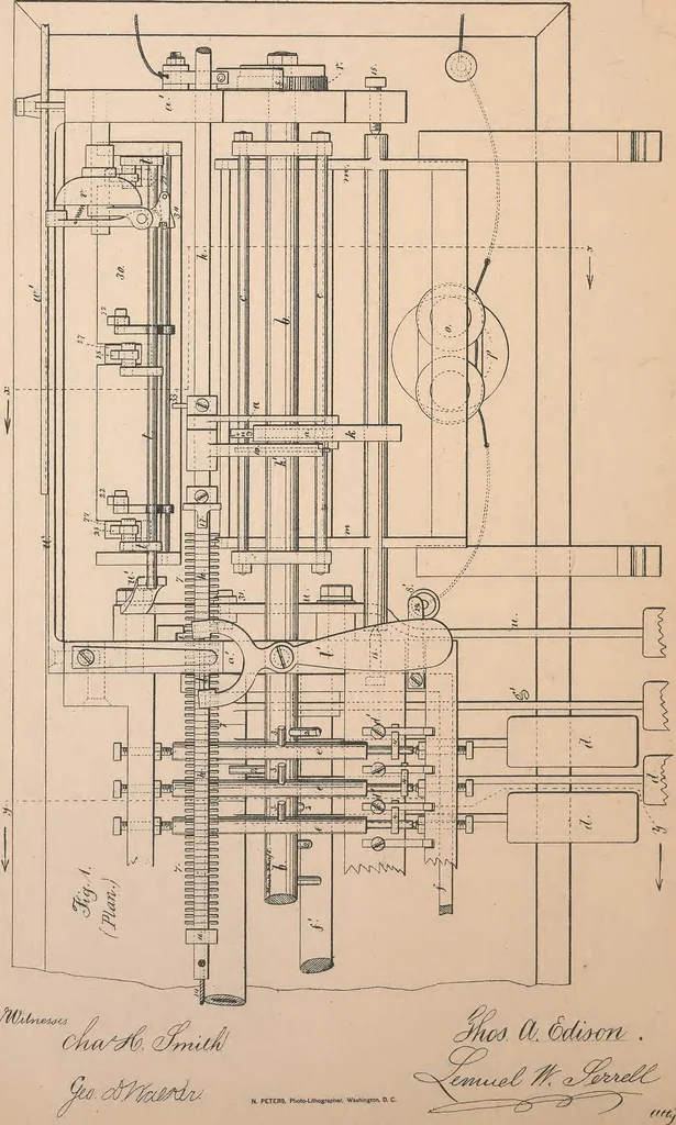 An illustration from Collection of United States patents granted to Thomas A. Edison, 1869-1884, 1869, leaf 263
