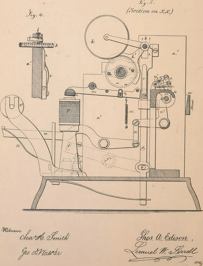 An illustration from Collection of United States patents granted to Thomas A. Edison, 1869-1884, 1869, leaf 265