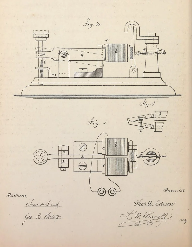 An illustration from Collection of United States patents granted to Thomas A. Edison, 1869-1884, 1869, leaf 281