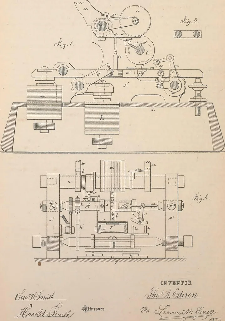 An illustration from Collection of United States patents granted to Thomas A. Edison, 1869-1884, 1869, leaf 289