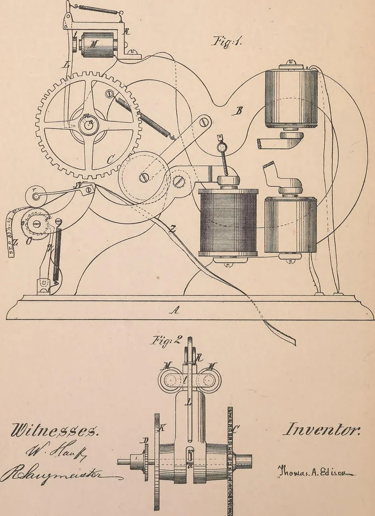 An illustration from Collection of United States patents granted to Thomas A. Edison, 1869-1884, 1869, leaf 29