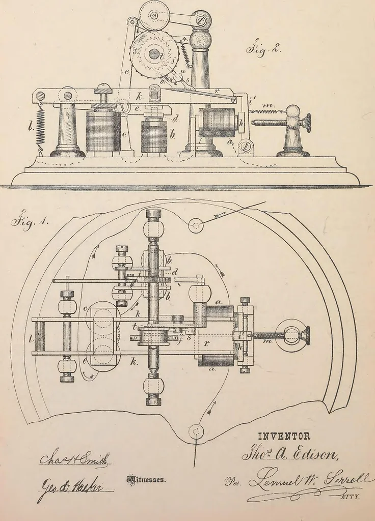 An illustration from Collection of United States patents granted to Thomas A. Edison, 1869-1884, 1869, leaf 297