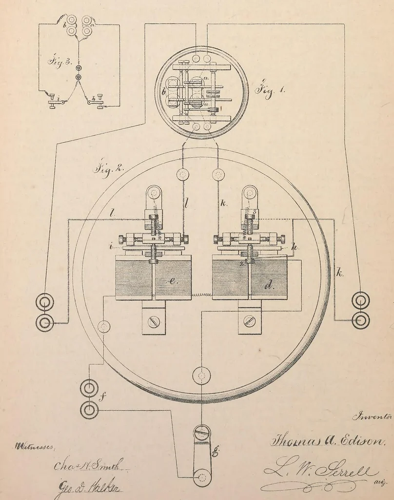 An illustration from Collection of United States patents granted to Thomas A. Edison, 1869-1884, 1869, leaf 301