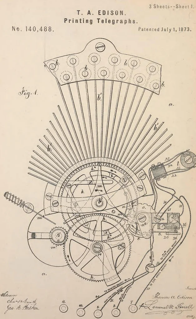 An illustration from Collection of United States patents granted to Thomas A. Edison, 1869-1884, 1869, leaf 311