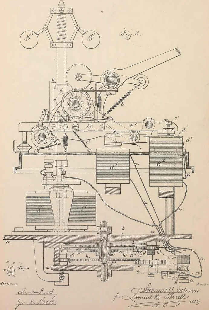 An illustration from Collection of United States patents granted to Thomas A. Edison, 1869-1884, 1869, leaf 313