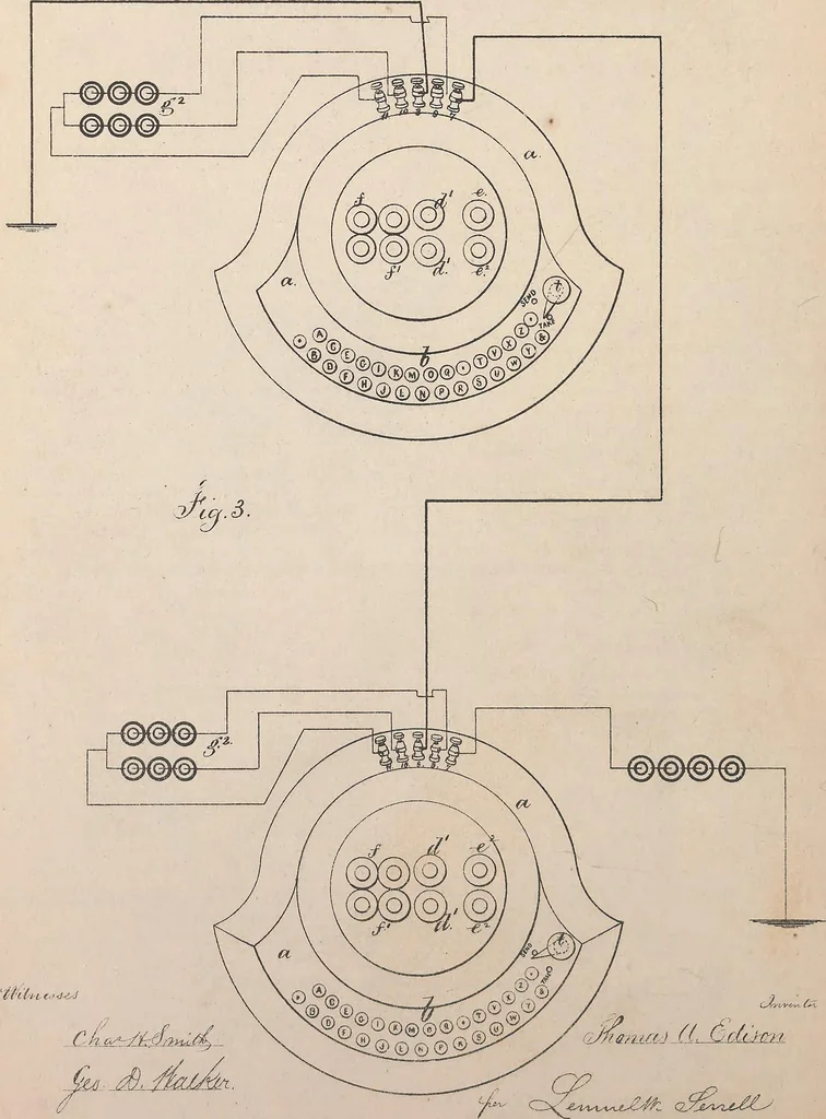 An illustration from Collection of United States patents granted to Thomas A. Edison, 1869-1884, 1869, leaf 315