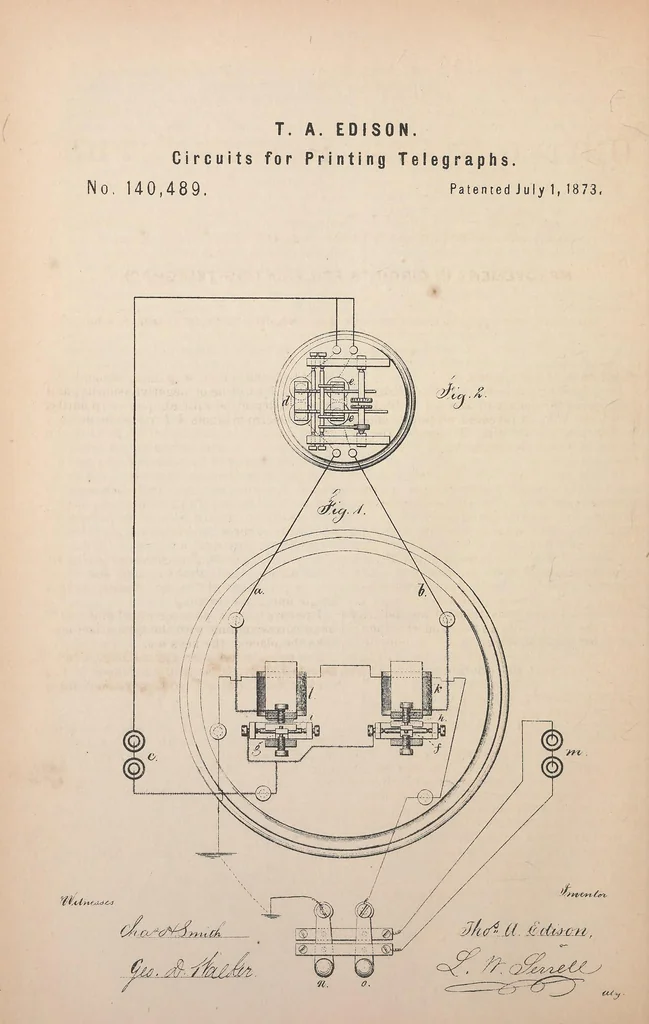 An illustration from Collection of United States patents granted to Thomas A. Edison, 1869-1884, 1869, leaf 319
