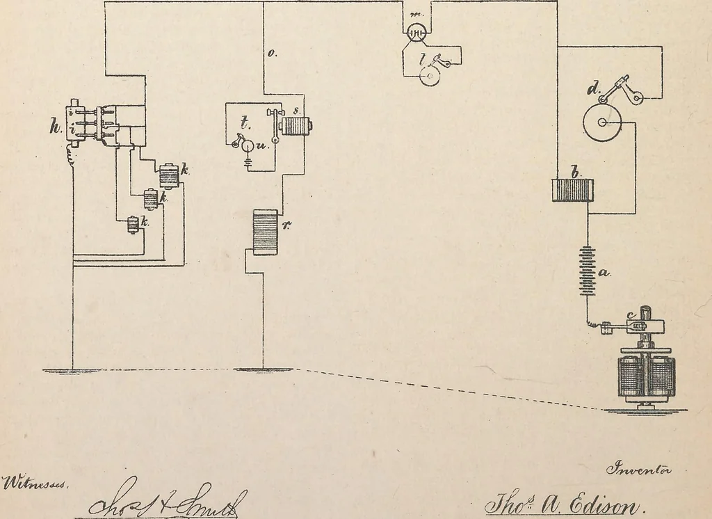 An illustration from Collection of United States patents granted to Thomas A. Edison, 1869-1884, 1869, leaf 345