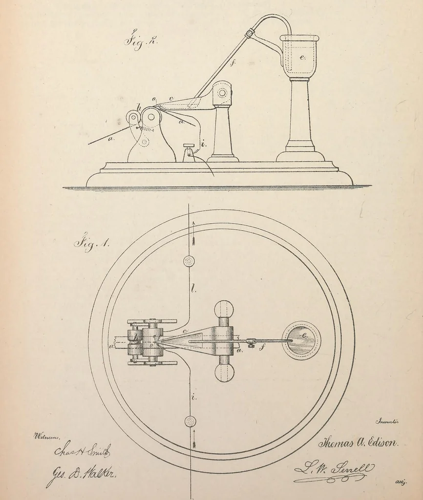 An illustration from Collection of United States patents granted to Thomas A. Edison, 1869-1884, 1869, leaf 349
