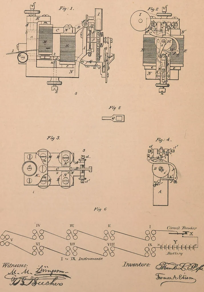 An illustration from Collection of United States patents granted to Thomas A. Edison, 1869-1884, 1869, leaf 35