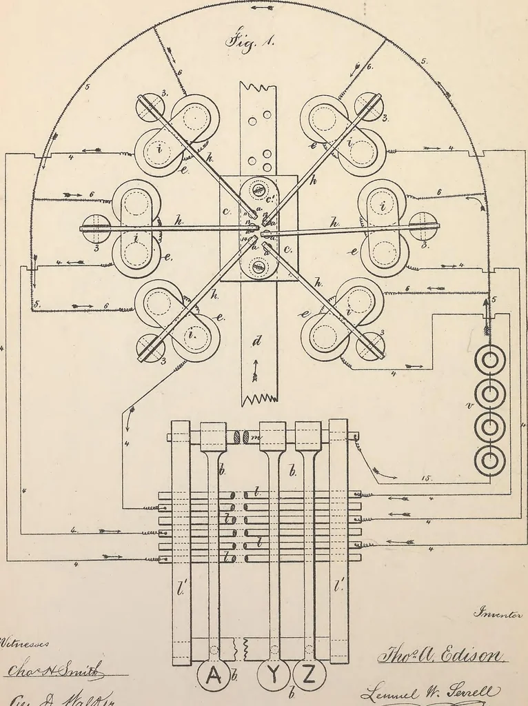 An illustration from Collection of United States patents granted to Thomas A. Edison, 1869-1884, 1869, leaf 353