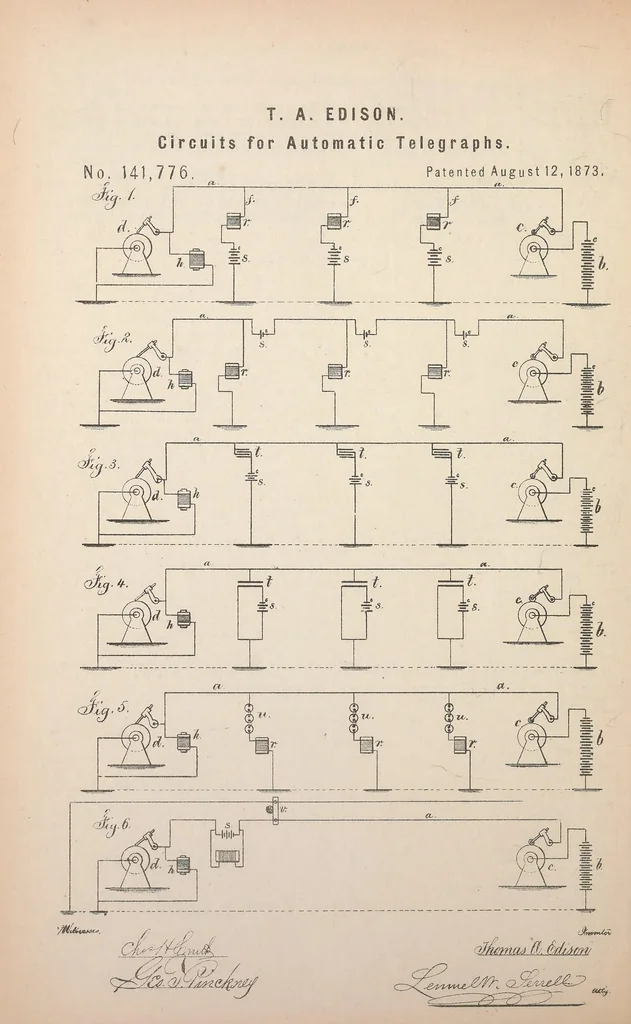 An illustration from Collection of United States patents granted to Thomas A. Edison, 1869-1884, 1869, leaf 359