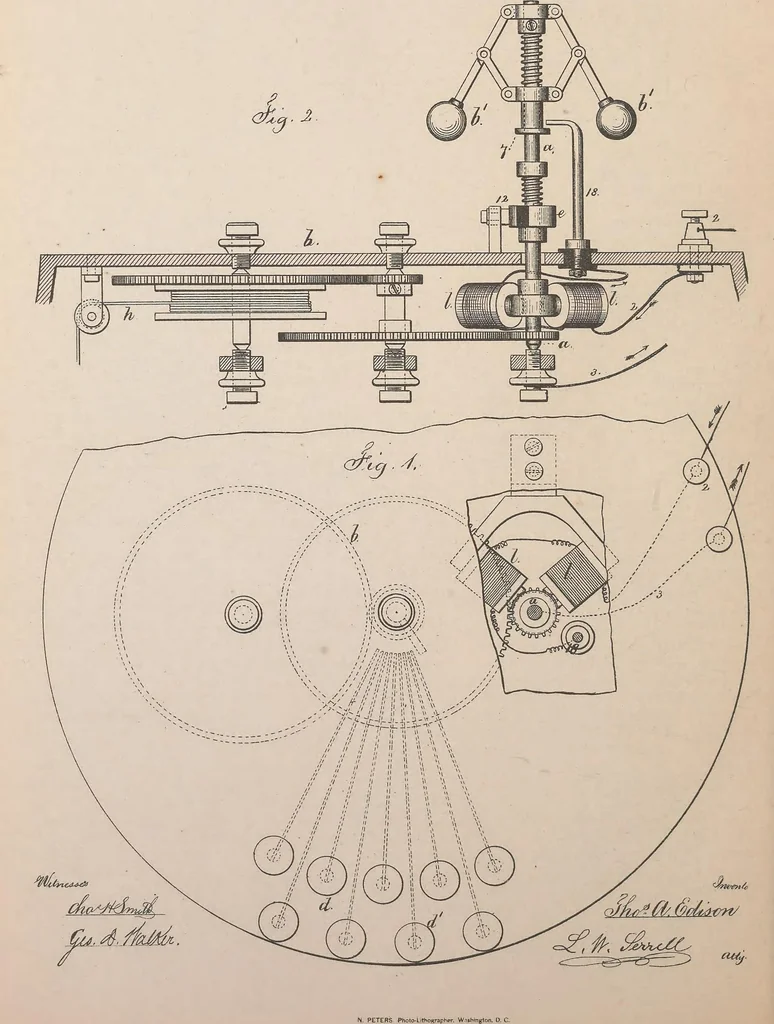 An illustration from Collection of United States patents granted to Thomas A. Edison, 1869-1884, 1869, leaf 367
