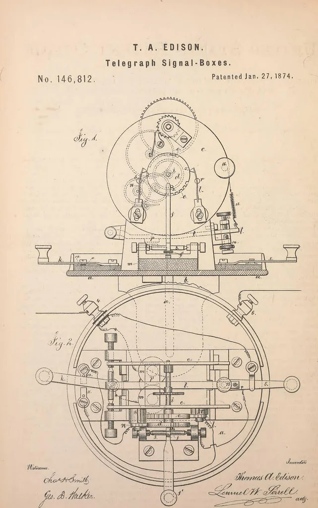 An illustration from Collection of United States patents granted to Thomas A. Edison, 1869-1884, 1869, leaf 375