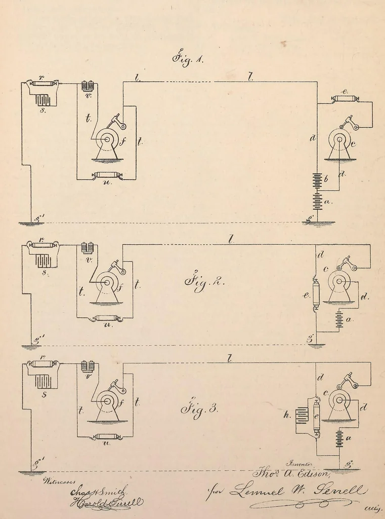 An illustration from Collection of United States patents granted to Thomas A. Edison, 1869-1884, 1869, leaf 379