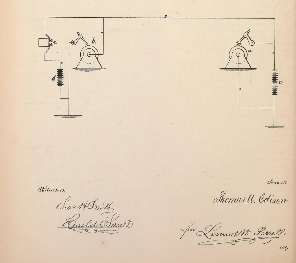 An illustration from Collection of United States patents granted to Thomas A. Edison, 1869-1884, 1869, leaf 393
