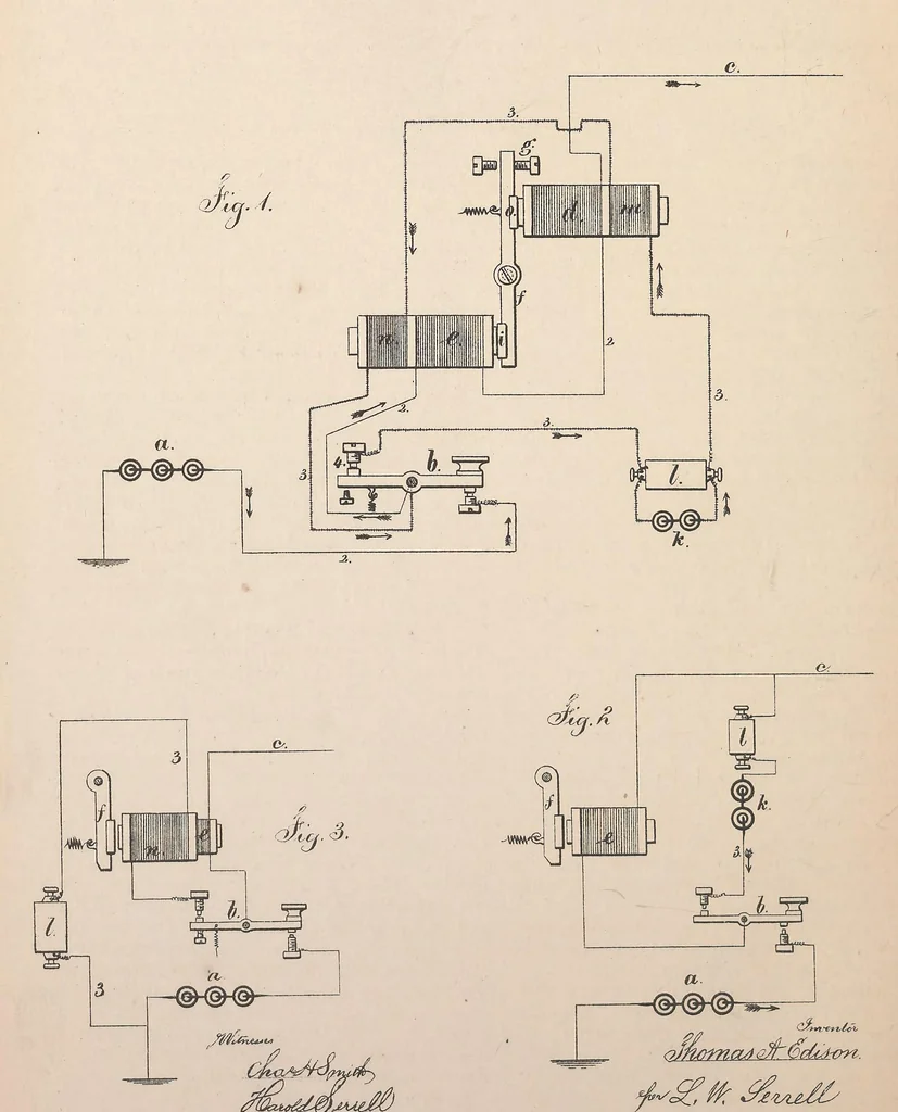 An illustration from Collection of United States patents granted to Thomas A. Edison, 1869-1884, 1869, leaf 401