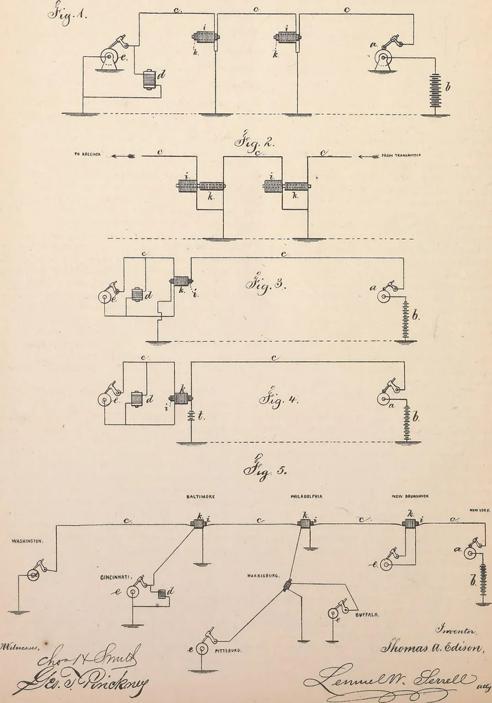 An illustration from Collection of United States patents granted to Thomas A. Edison, 1869-1884, 1869, leaf 409