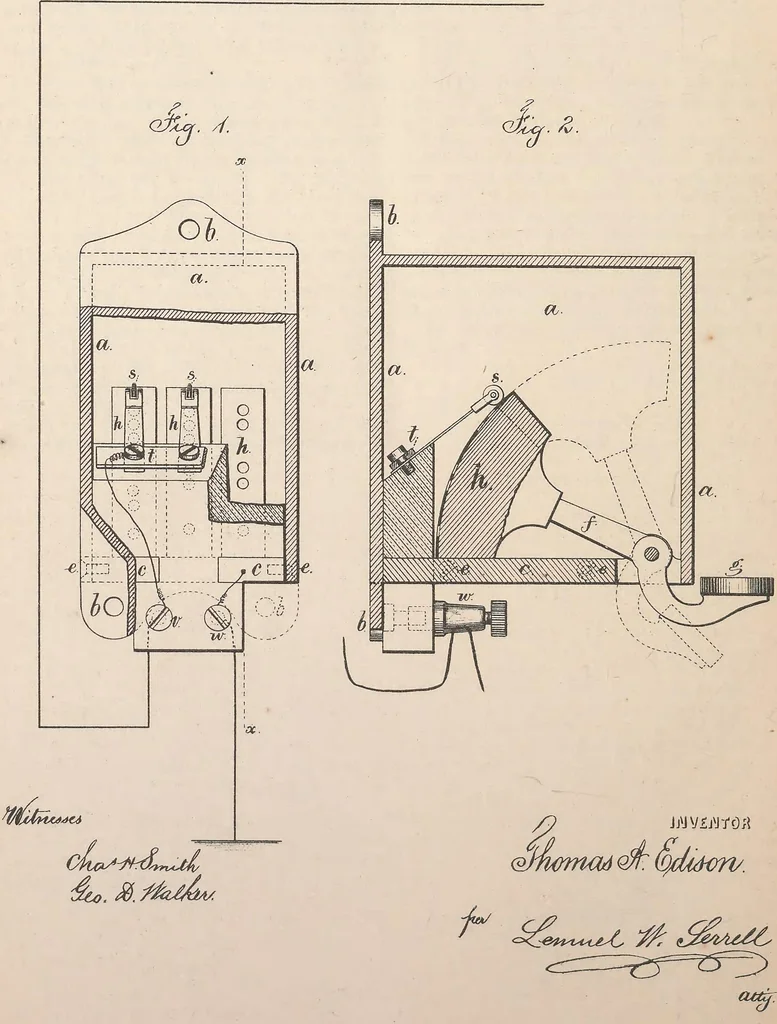 An illustration from Collection of United States patents granted to Thomas A. Edison, 1869-1884, 1869, leaf 419